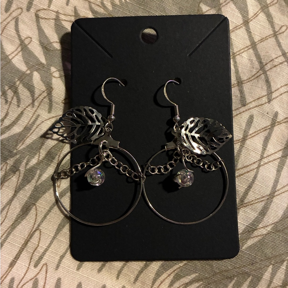 Hawaiian Silver Leaf Dangle Earrings